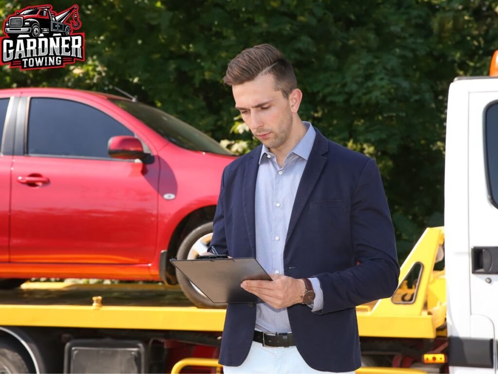 Driver using a breakdown checklist on M-140 near Covert MI 49043 while waiting for Gardner Towing LLC emergency tow truck