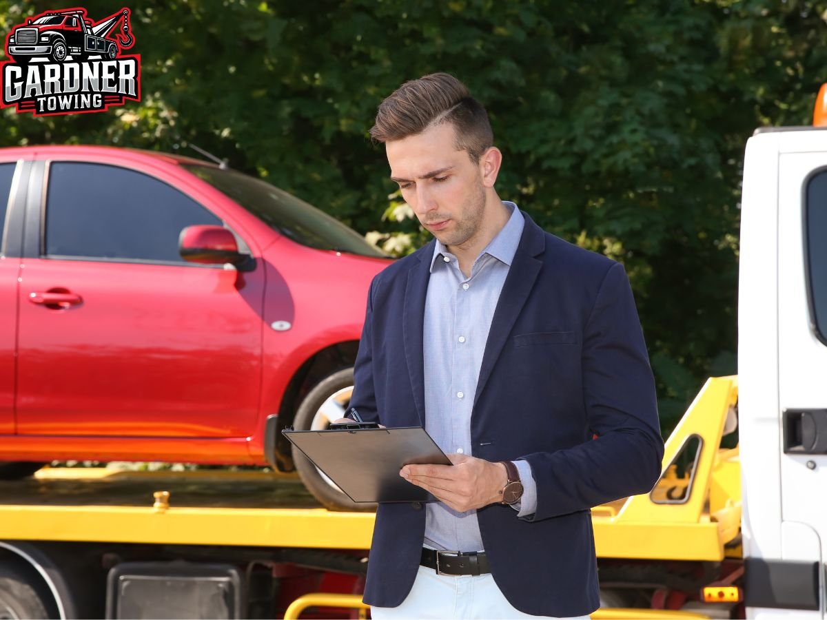Driver using a breakdown checklist on M-140 near Covert MI 49043 while waiting for Gardner Towing LLC emergency tow truck