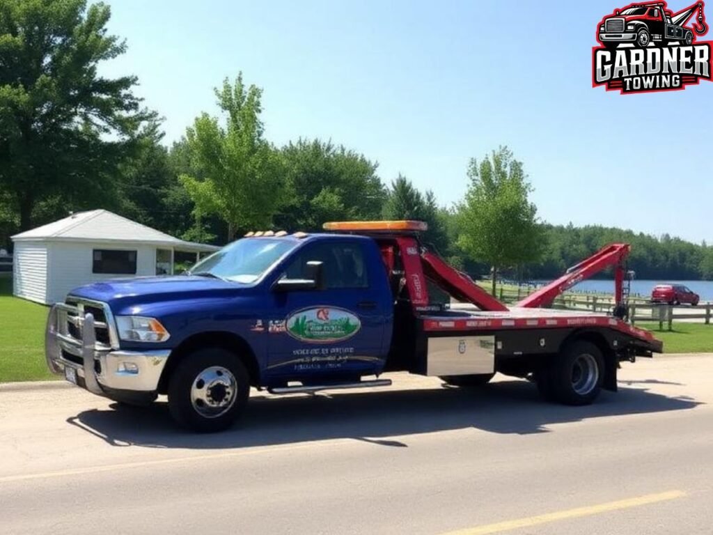 Gardner Towing LLC roadside assistance truck responding at Covert Park Beach and Campground on 32nd Ave, Covert MI 49043
